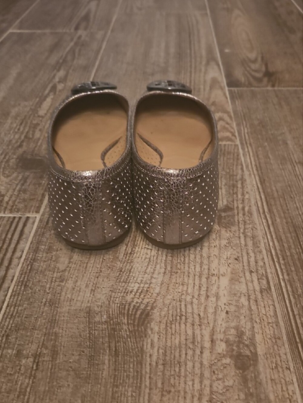 Tory Burch Silver Perforated Logo Ballet Flats - Picture 4 of 4
